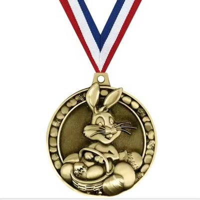 Medalha Personalizada Feliz Páscoa Medalha de Páscoa Liga de Zinco Coelho Com Seu Design e Fita