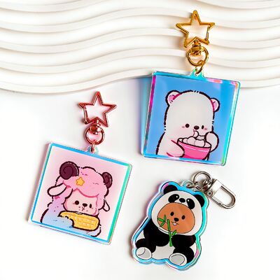 Bom preço. Chave de Chave Glitter Epoxi Custom Acrílico Luminoso com Logotipo de Cartoon e Design de Anime on-line